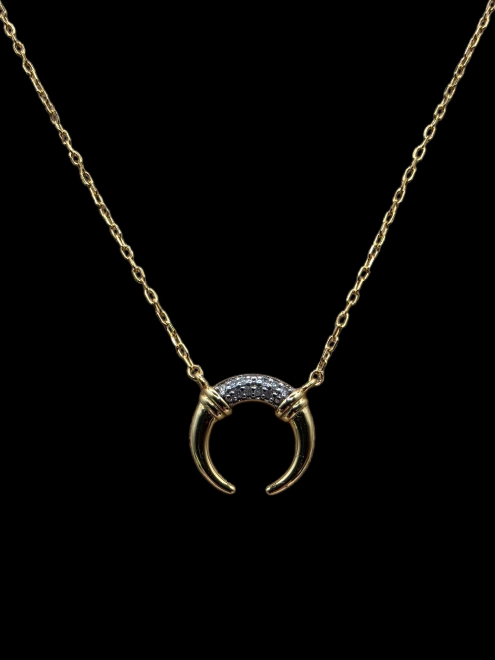 0.04 CTW Natural Diamond 14K Gold Over 925 Silver Cresent Horn Pendant Necklace